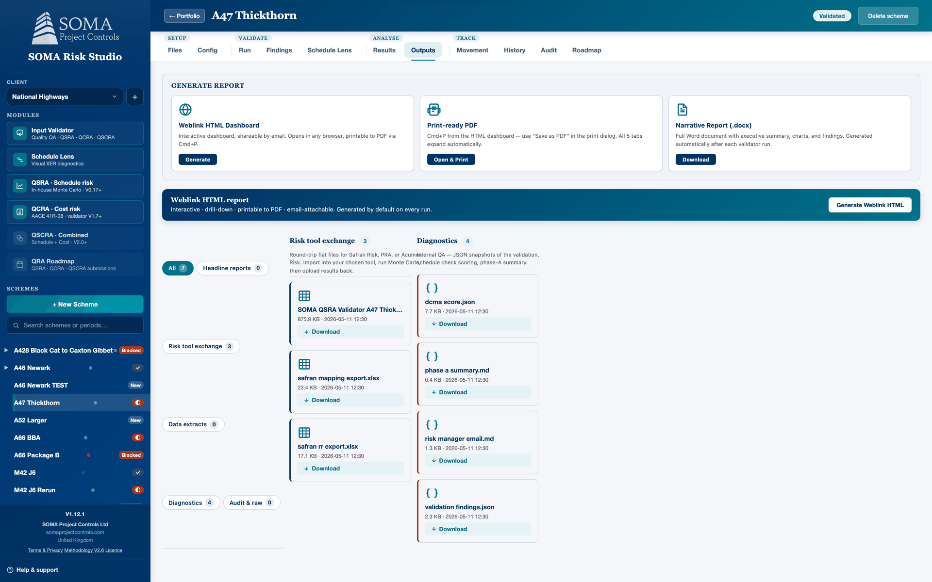 Outputs tab with deliverable tiles